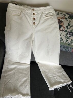 LOFT White High-Rise Wide-Leg Button-Front Jeans